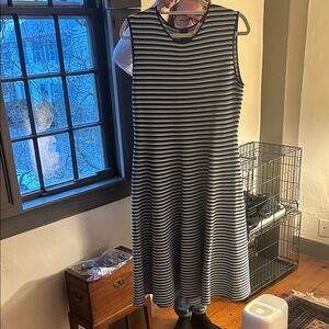 Akris Punto Black and White Striped Midi Dress